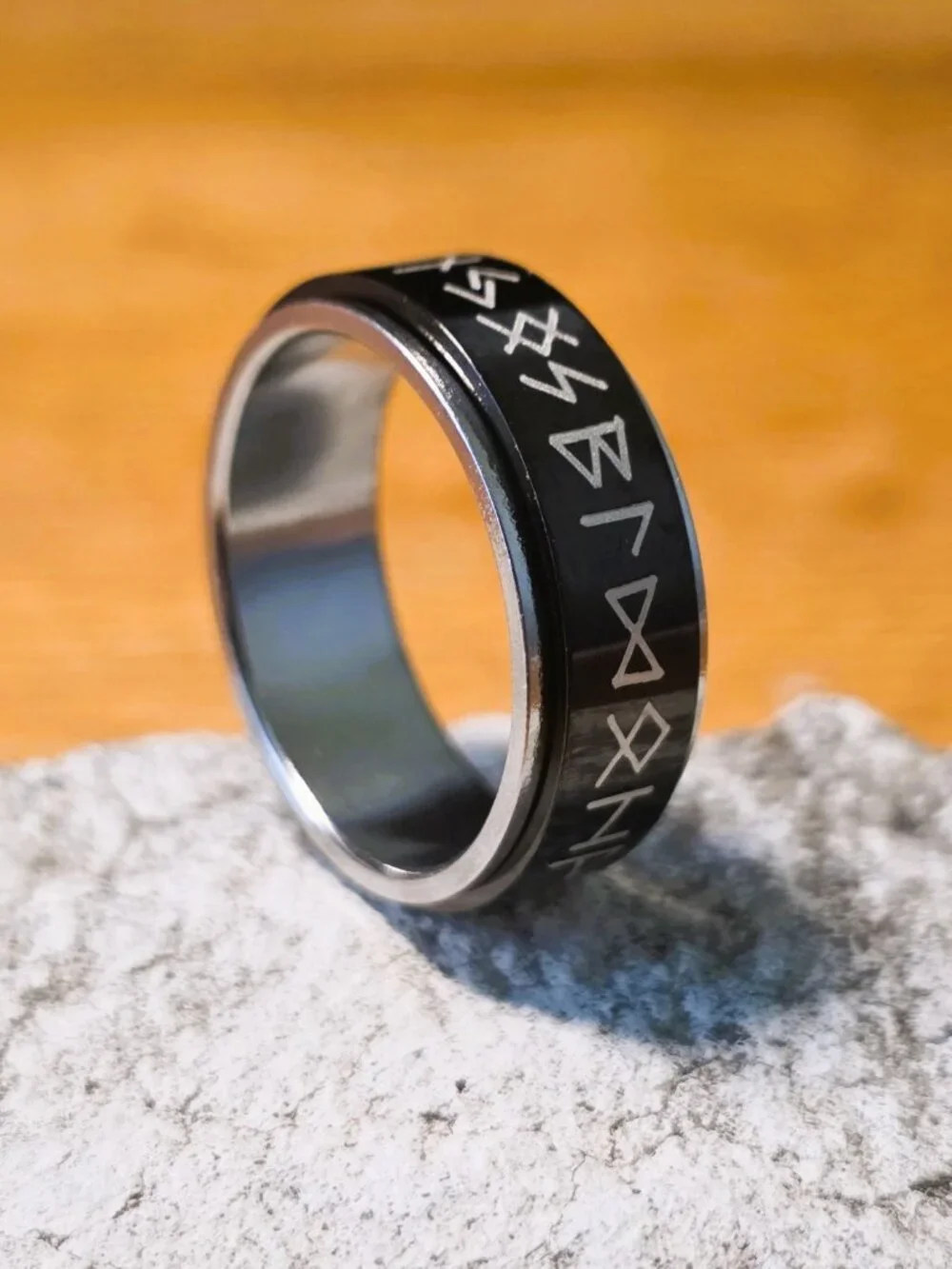 NEW! Stainless Steel Spinner Ring - Black Fidget Band with Characters - Size 10